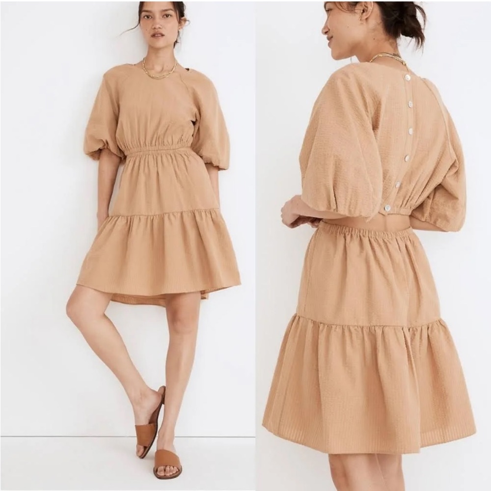 NWT SOLD OUT Seersucker Puff-Sleeve Cutout Mini Dress XS